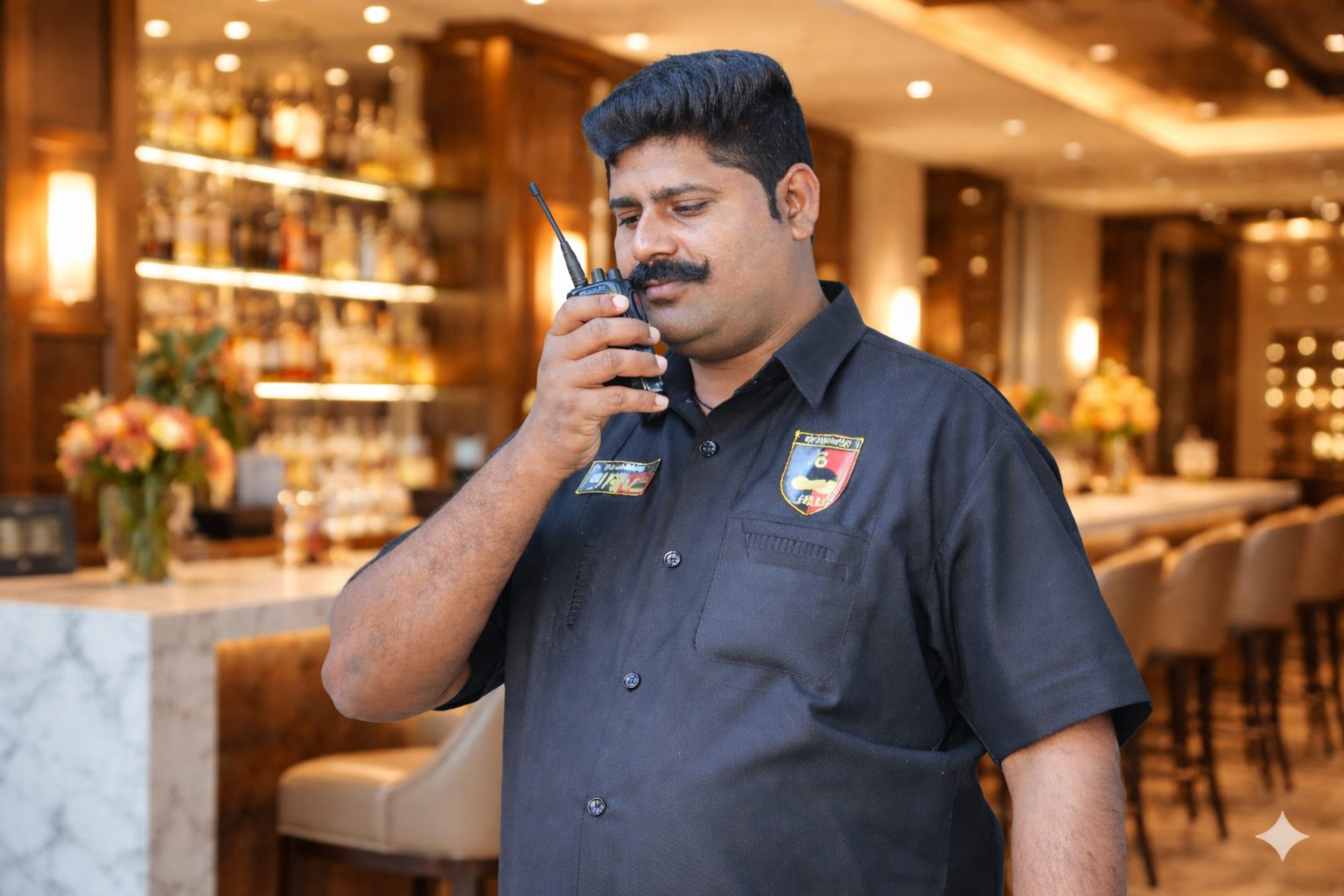 JRV security professional coordinating by radio
