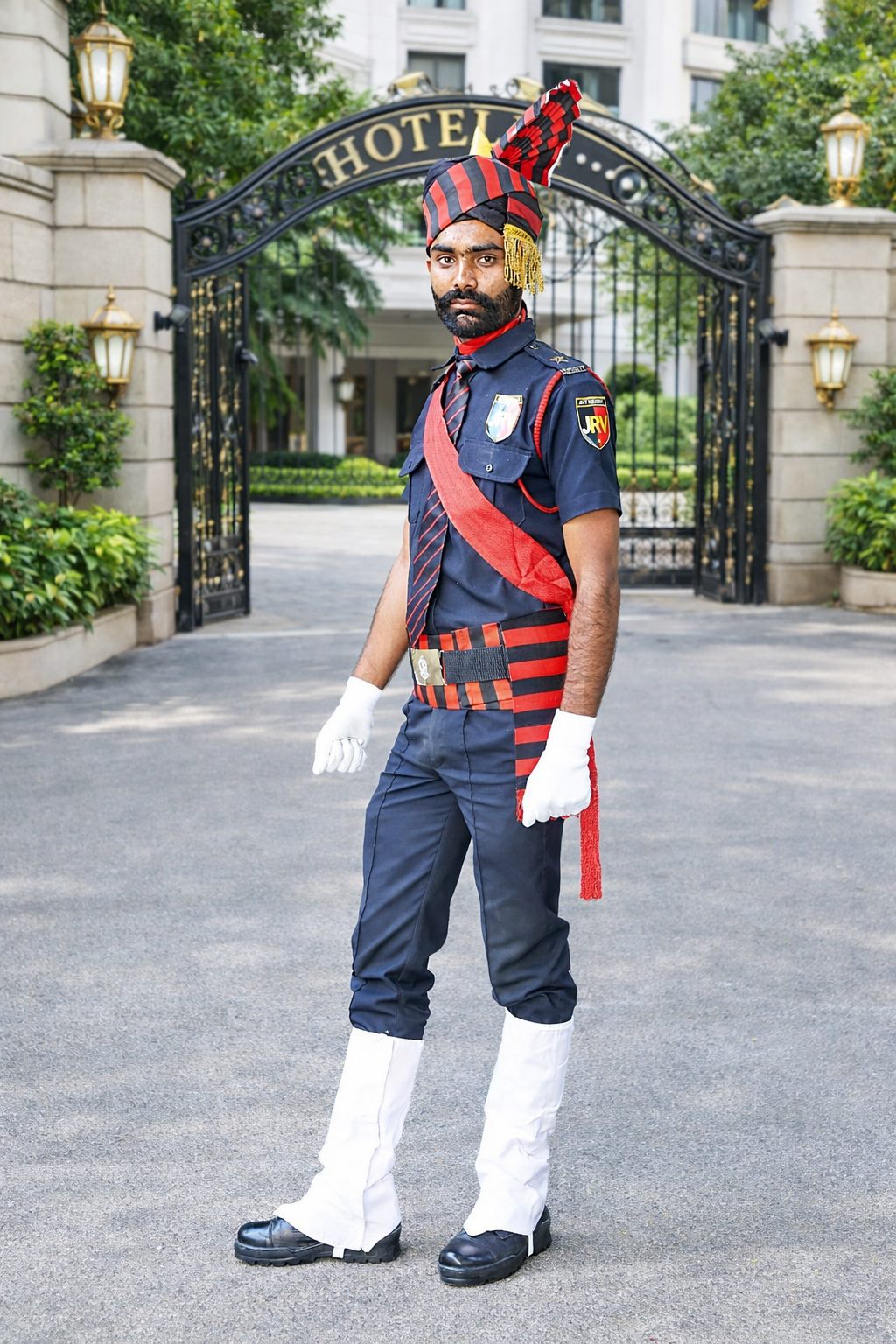 JRV uniformed guard standing ready for duty